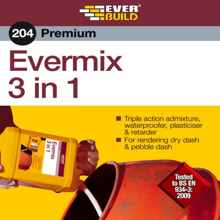 Everbuild 204 Evermix 3 in 1 Waterproofer Plasticiser Retarder 5 Litre