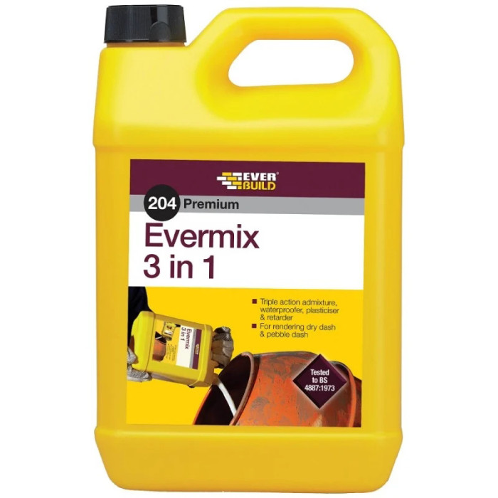 Everbuild 204 Evermix 3 in 1 Waterproofer Plasticiser Retarder 5 Litre