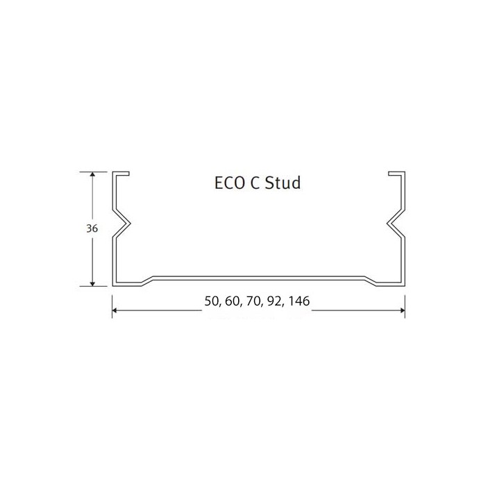 Protektor Galvanised Steel Eco C Stud Profile 36mm x 60mm x 36mm x 2.4m 1 Length