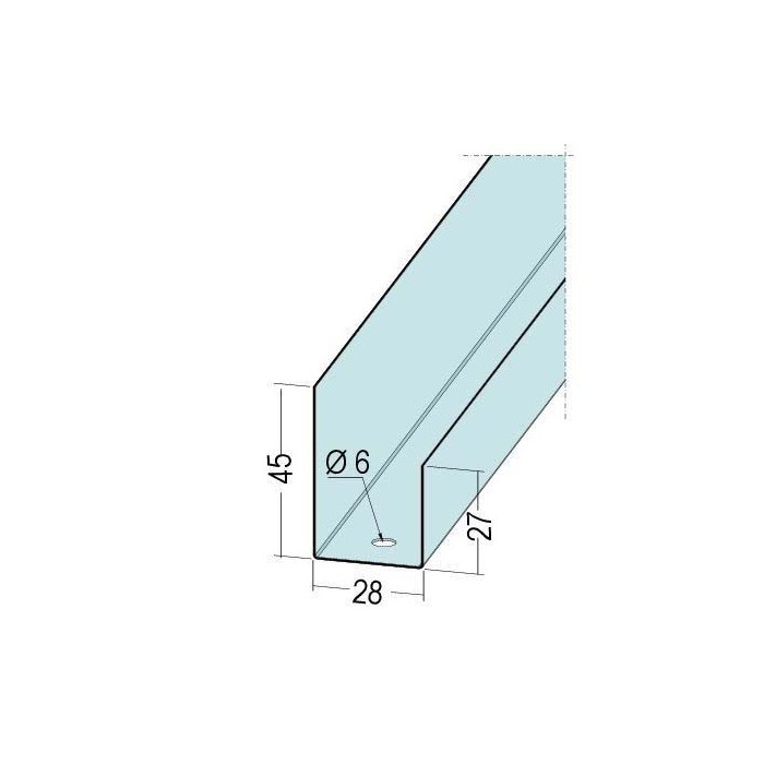 Protektor Galvanised Steel DIN Standard U Perimeter Connection Profile 45mm x 28mm x 27mm 3m