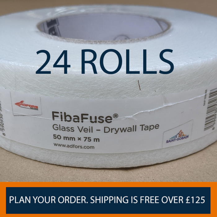 FibaFuse Glass Veil Paperless Drywall Tape 75m x 50mm Wide 1 Box Containing 24 Rolls